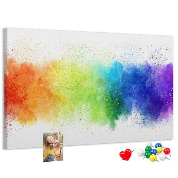 Korktafel mit bunten Blitzen in allen Regenbogenfarben
