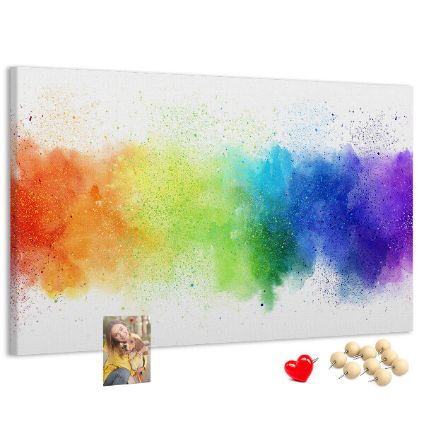 Korktafel mit bunten Blitzen in allen Regenbogenfarben