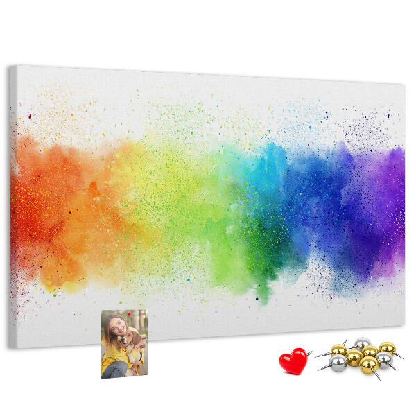 Korktafel mit bunten Blitzen in allen Regenbogenfarben