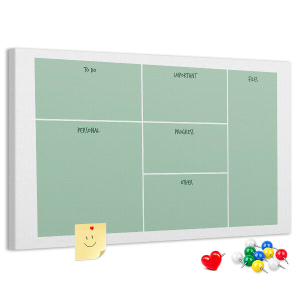 Kork-Pinnwand zur Organisation von Aufgaben in Tabellenform