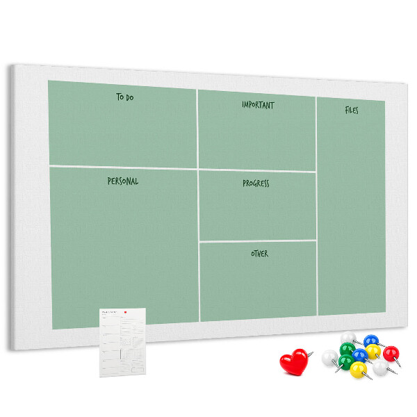 Kork-Pinnwand zur Organisation von Aufgaben in Tabellenform