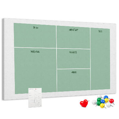 Kork-Pinnwand zur Organisation von Aufgaben in Tabellenform