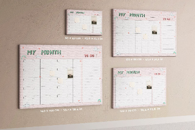 Korktafel rosa Kalender mit Wolken und Herzen