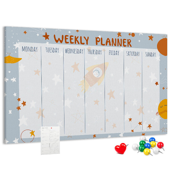 Kosmischer Wochenplan mit Sternen mit Korkrückwand