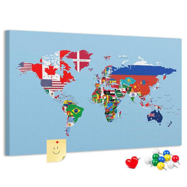Kork-Weltkarte mit Länderflaggen