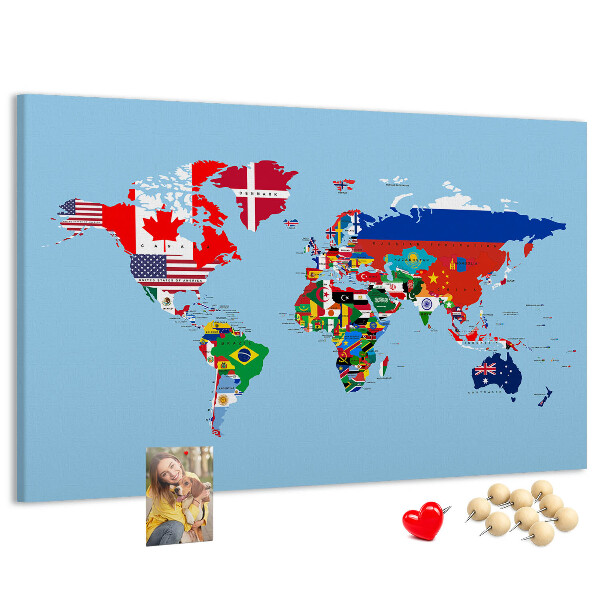 Kork-Weltkarte mit Länderflaggen