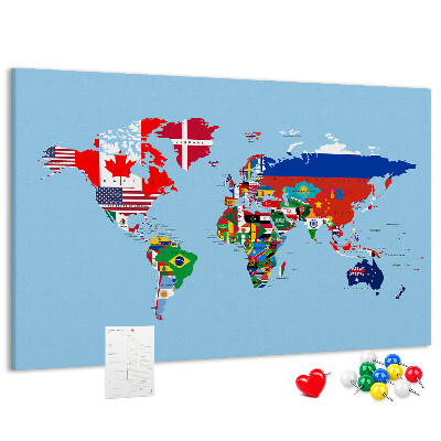 Kork-Weltkarte mit Länderflaggen