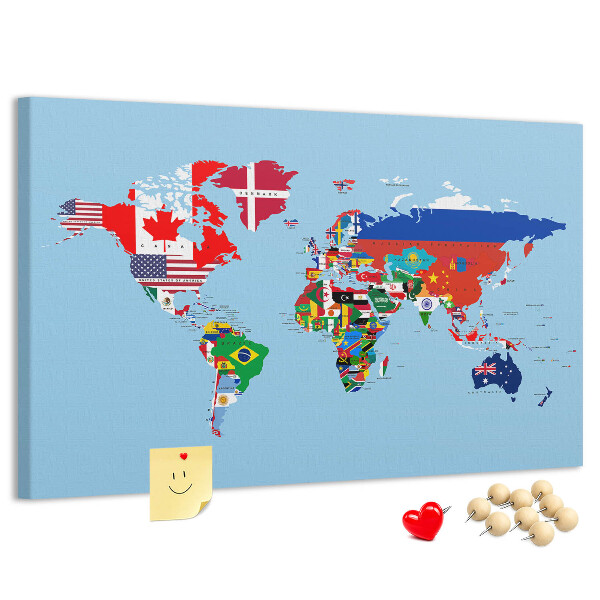 Kork-Weltkarte mit Länderflaggen