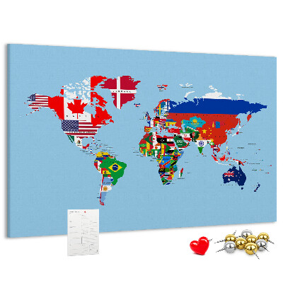 Kork-Weltkarte mit Länderflaggen