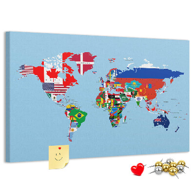 Kork-Weltkarte mit Länderflaggen