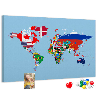 Kork-Weltkarte mit Länderflaggen