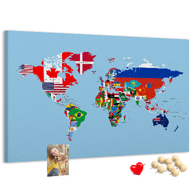 Kork-Weltkarte mit Länderflaggen