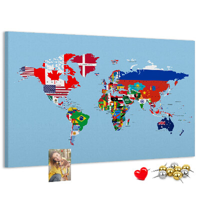 Kork-Weltkarte mit Länderflaggen