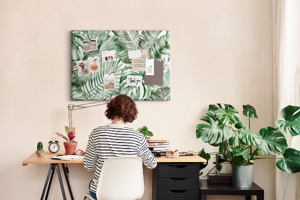 Korktafel mit Motiv tropische Blätter in Grüntönen