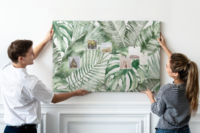 Korktafel mit Motiv tropische Blätter in Grüntönen