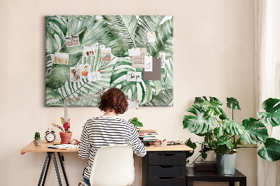 Korktafel mit Motiv tropische Blätter in Grüntönen