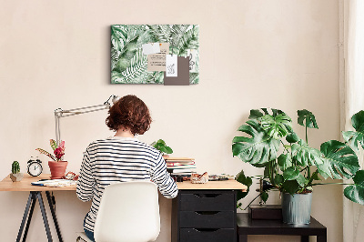 Korktafel mit Motiv tropische Blätter in Grüntönen