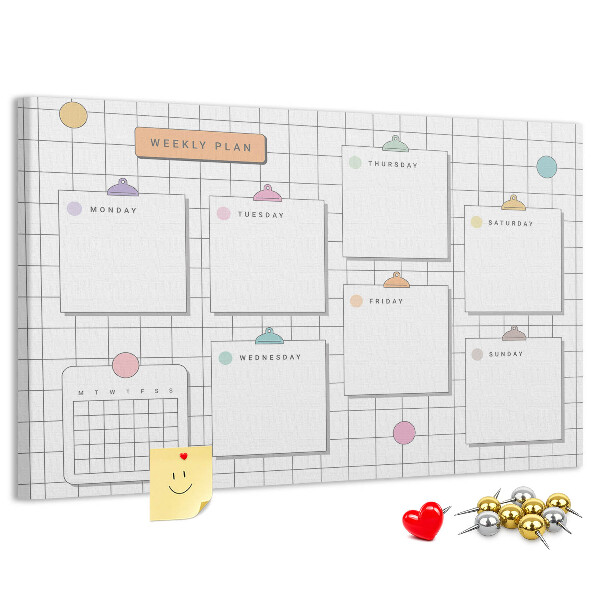 Kork-Wochenplaner mit farbigen Akzenten