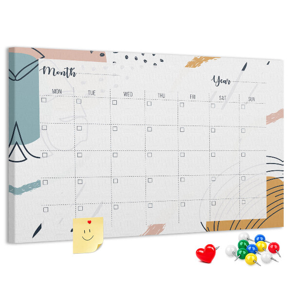 Korkbild farbenfroher Kalender mit abstrakten Mustern