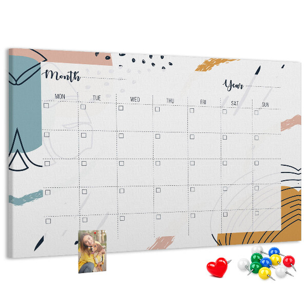 Korkbild farbenfroher Kalender mit abstrakten Mustern