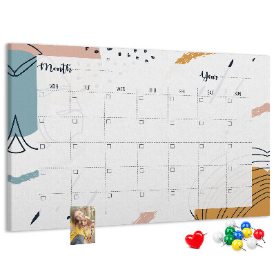 Korkbild farbenfroher Kalender mit abstrakten Mustern