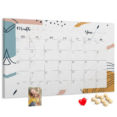 Korkbild farbenfroher Kalender mit abstrakten Mustern