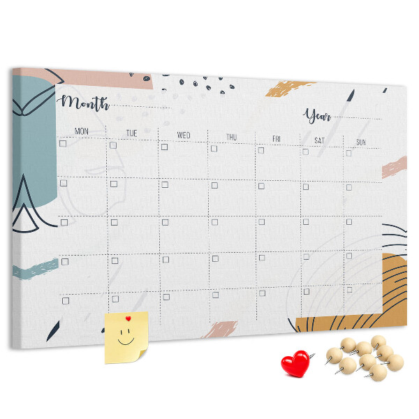 Korkbild farbenfroher Kalender mit abstrakten Mustern