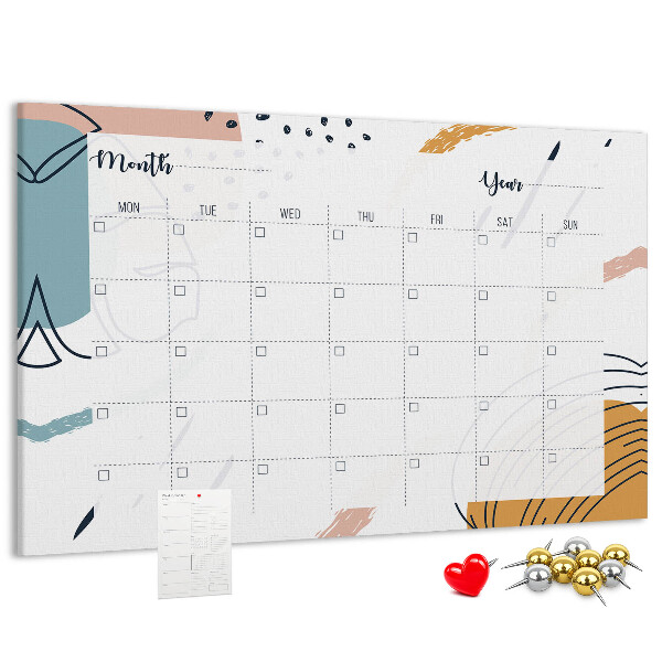 Korkbild farbenfroher Kalender mit abstrakten Mustern