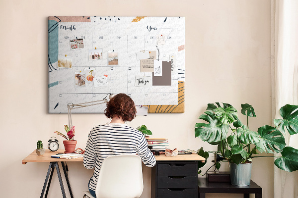 Korkbild farbenfroher Kalender mit abstrakten Mustern