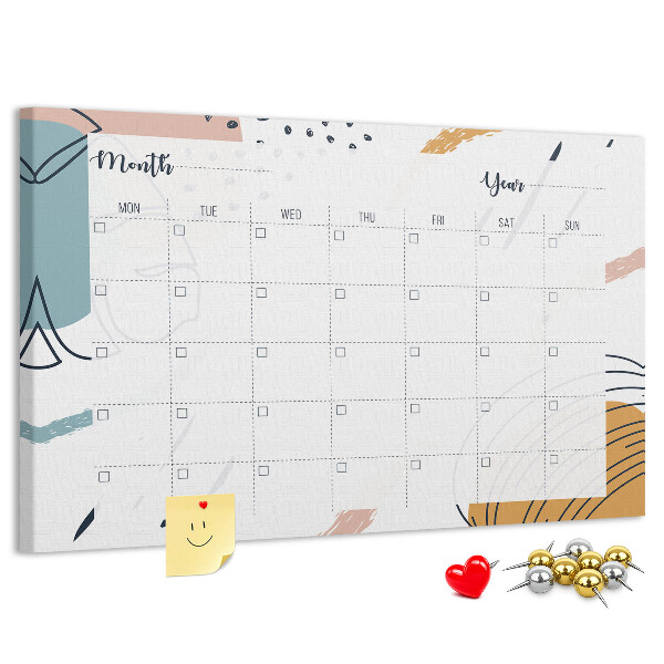Korkbild farbenfroher Kalender mit abstrakten Mustern