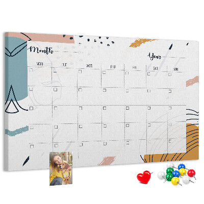 Korkbild farbenfroher Kalender mit abstrakten Mustern