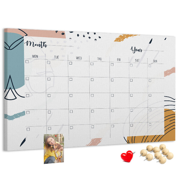Korkbild farbenfroher Kalender mit abstrakten Mustern