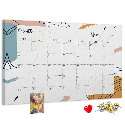 Korkbild farbenfroher Kalender mit abstrakten Mustern