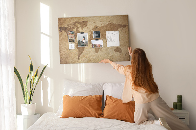 Weltkarte auf Korkrückwand antike Darstellung auf Bronzegrund