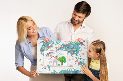 Kork-Pinnwand bunte Weltkarte mit Tiersymbolen