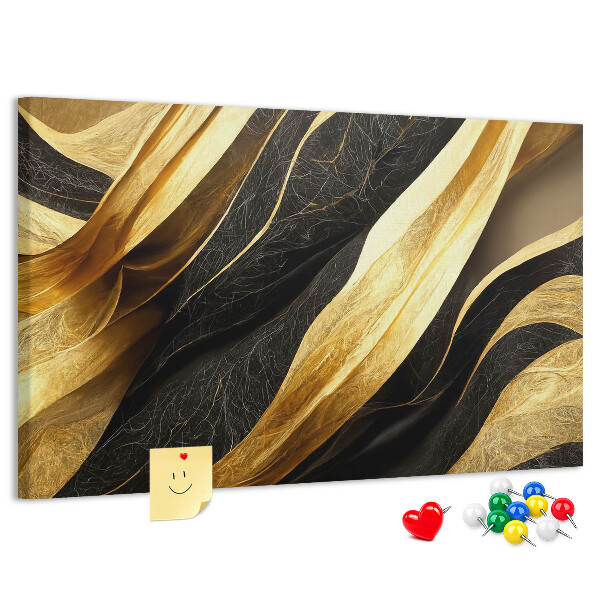 Bild mit Korkrückwand goldene und schwarze Stoffwellen