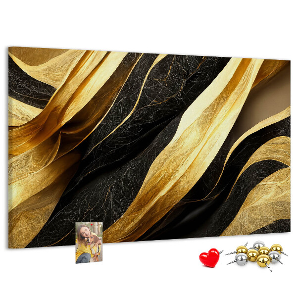 Bild mit Korkrückwand goldene und schwarze Stoffwellen