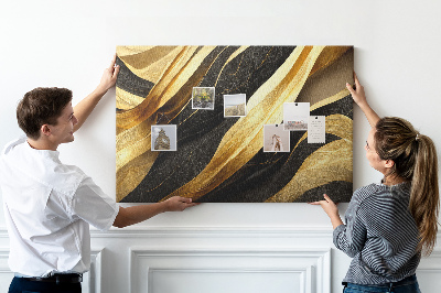Bild mit Korkrückwand goldene und schwarze Stoffwellen