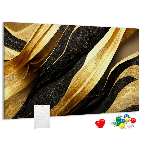 Bild mit Korkrückwand goldene und schwarze Stoffwellen