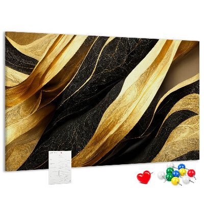 Bild mit Korkrückwand goldene und schwarze Stoffwellen