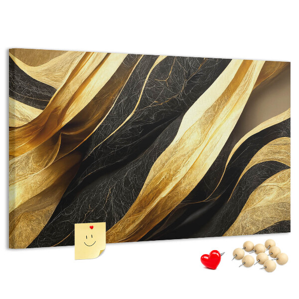 Bild mit Korkrückwand goldene und schwarze Stoffwellen