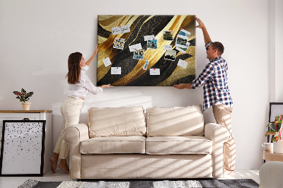 Bild mit Korkrückwand goldene und schwarze Stoffwellen