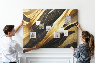 Bild mit Korkrückwand goldene und schwarze Stoffwellen