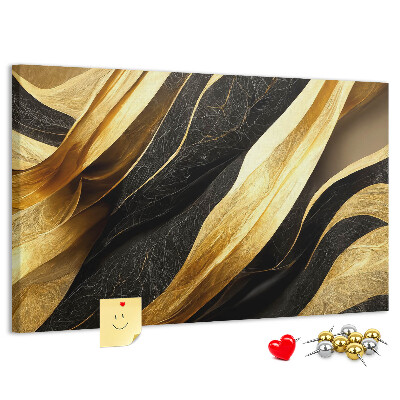Bild mit Korkrückwand goldene und schwarze Stoffwellen