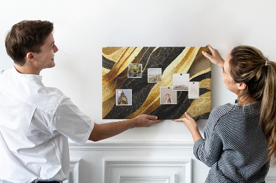 Bild mit Korkrückwand goldene und schwarze Stoffwellen