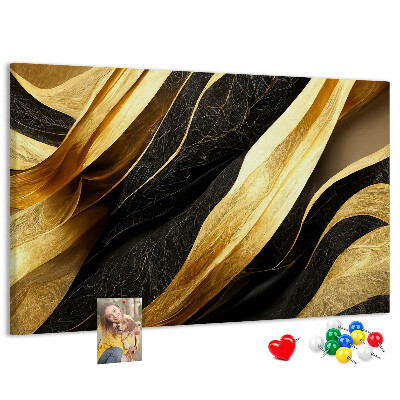 Bild mit Korkrückwand goldene und schwarze Stoffwellen