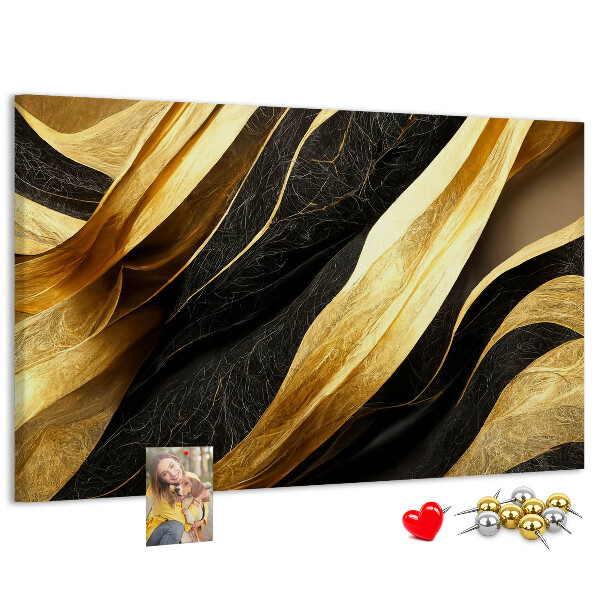 Bild mit Korkrückwand goldene und schwarze Stoffwellen