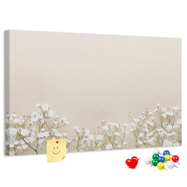 Kork-Pinnwand mit Motiv zarte Blüten auf neutralem Hintergrund