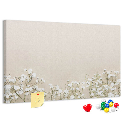 Kork-Pinnwand mit Motiv zarte Blüten auf neutralem Hintergrund