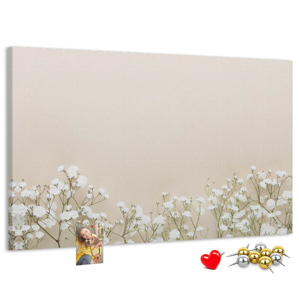 Kork-Pinnwand mit Motiv zarte Blüten auf neutralem Hintergrund